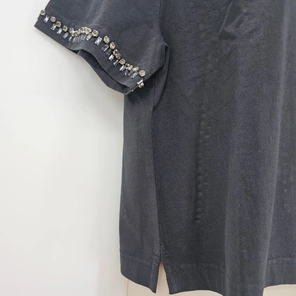 J. Crew Womans size M Relaxed Crystal Embellished Crop T-Shirt Black CD118 NEW